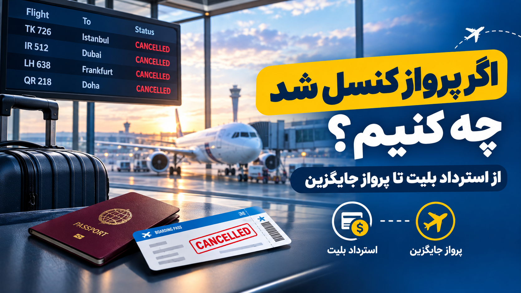 اگر پرواز کنسل شد چه کنیم؟ از استرداد بلیت تا پرواز جایگزین